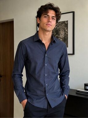 Calvin Klein Men's Slim Dark Blue Dress Shirt